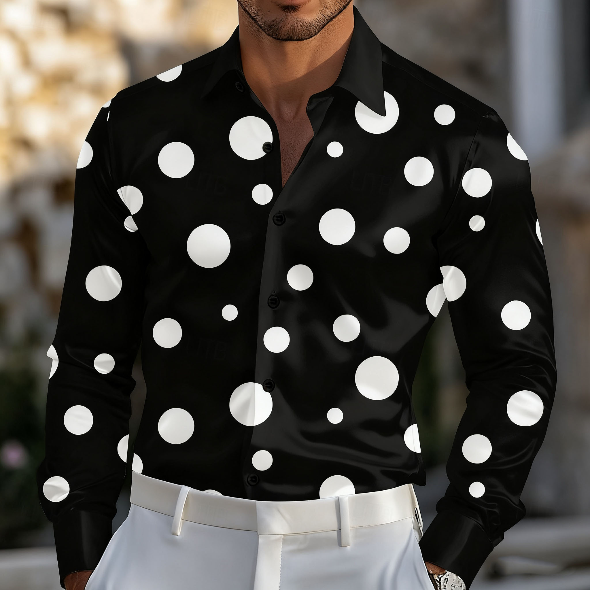Men Formal Party Wear Shirt - Męska koszula w geometryczne kropki, elegancka