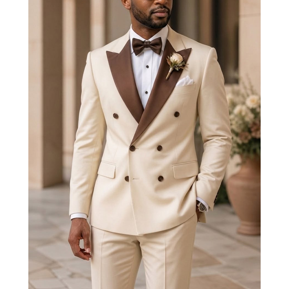 Formal Wear For Men In Wedding - Męski dwurzędowy smoking z ostrymi klapami,