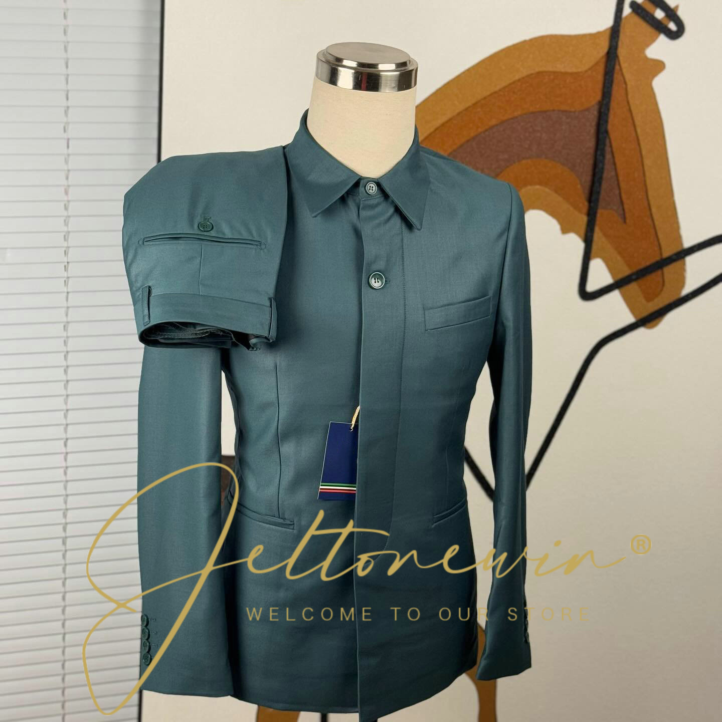 Men Formal Party Wear Shirt - Męska marynarka w kolorze turkusowo-zielonym z