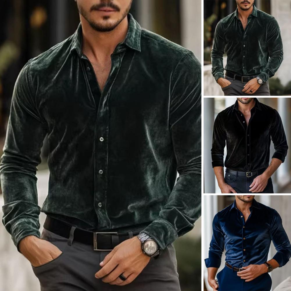 Męska koszula aksamitna, męska – Men Formal Party Wear Shirt recenzja i cena