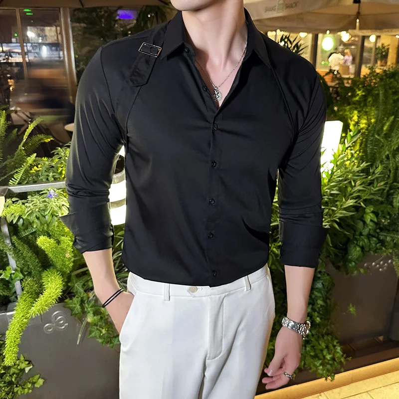 Koszula męska z paskiem Koszul – Men Formal Party Wear Shirt recenzja i cena